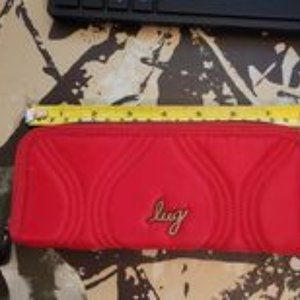Lug Quilted RFID Zip around Tendu Poppy  red wallet